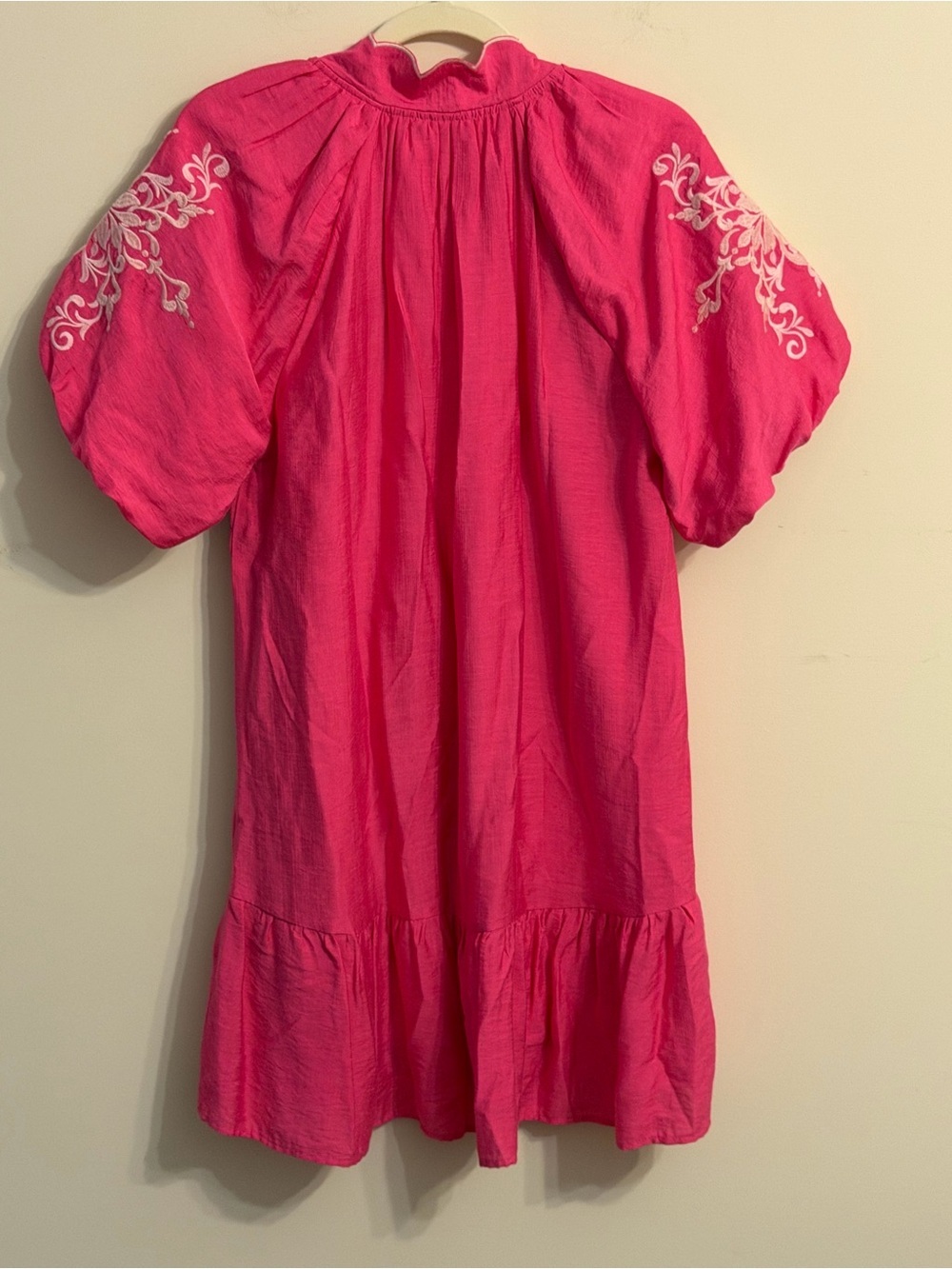 Umgee Hot Pink Embroidered Puff Sleeve Mini Dress - Picture 4 of 4